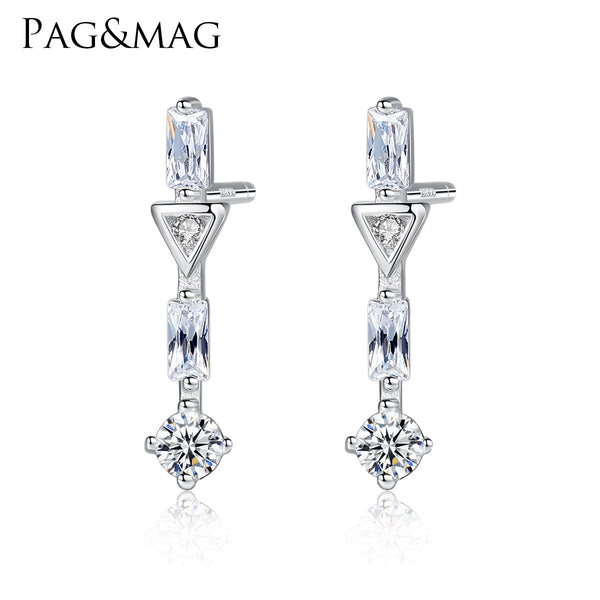 Rectangle Circles and Triangles CZ Diamond Long Stud Earrings