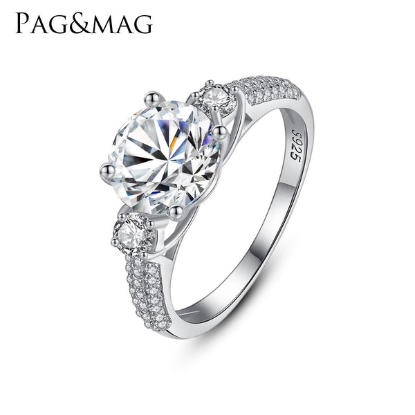 Round Solitaire Three Row Engagement Wedding Ring