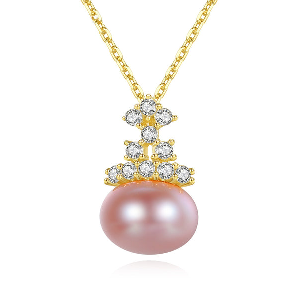 Freshwater Pearl Necklace | Vintage Crown & Oblate Pendant