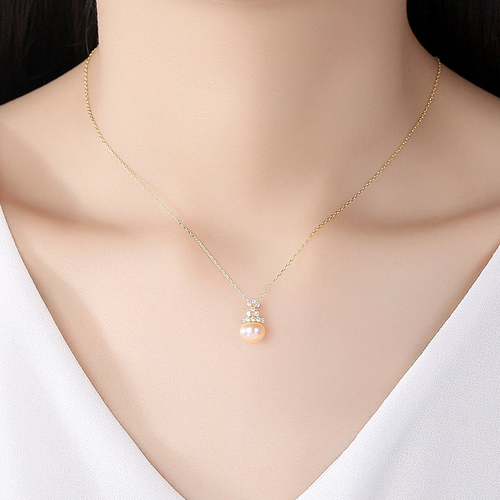 Freshwater Pearl Necklace | Vintage Crown & Oblate Pendant