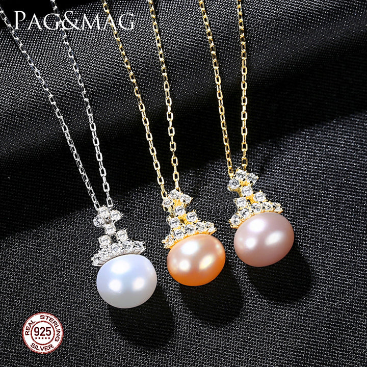 Freshwater Pearl Necklace | Vintage Crown & Oblate Pendant