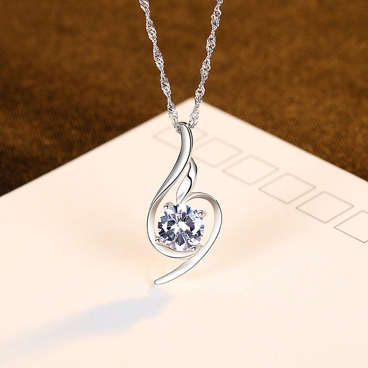 Heart Solitaire Cubic Zirconia Pendant Necklace | Silver 