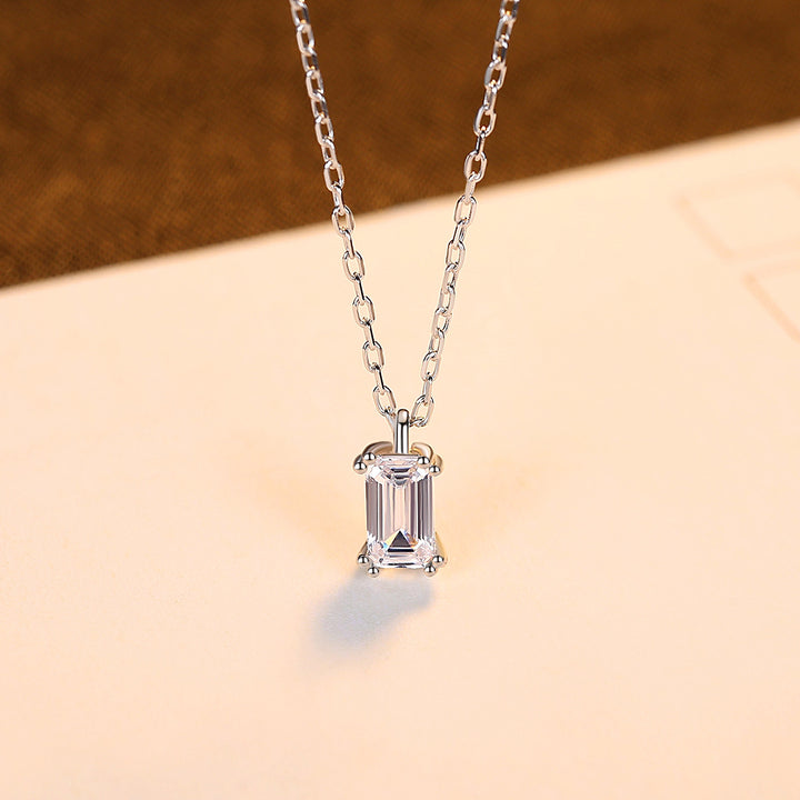 Plated Emerald Cut Pendant Necklace | 925 Sterling Silver