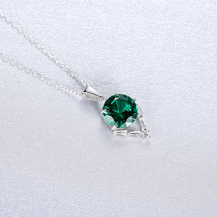 Round Gemstone CZ Diamond Pendant Necklace | 925 Silver