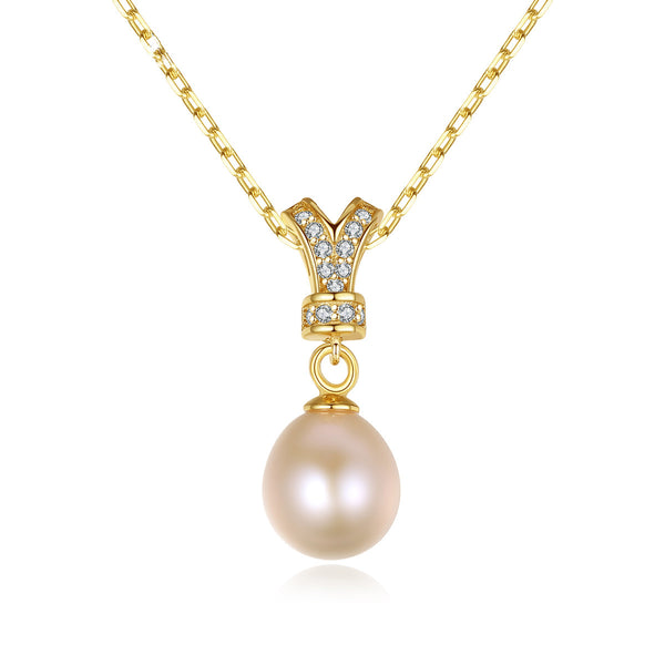 Freshwater Pearl Necklace Crown CZ Diamond Pendant Necklace 