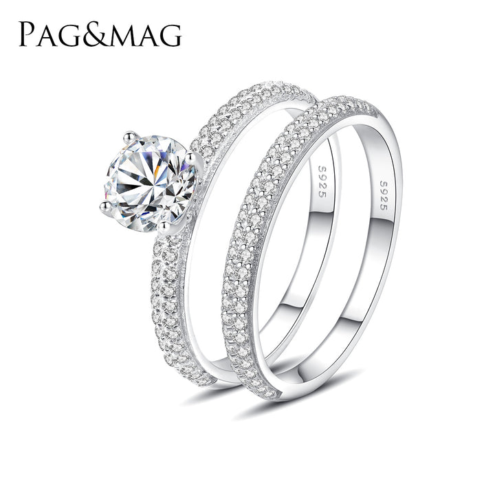 4 Prongs Round Engagement Wedding Rings Set | 18K Gold Plated