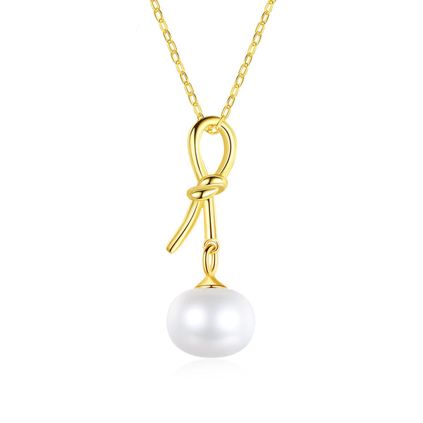 Freshwater Pearl Necklace with Elegant Bowknot | Silver 