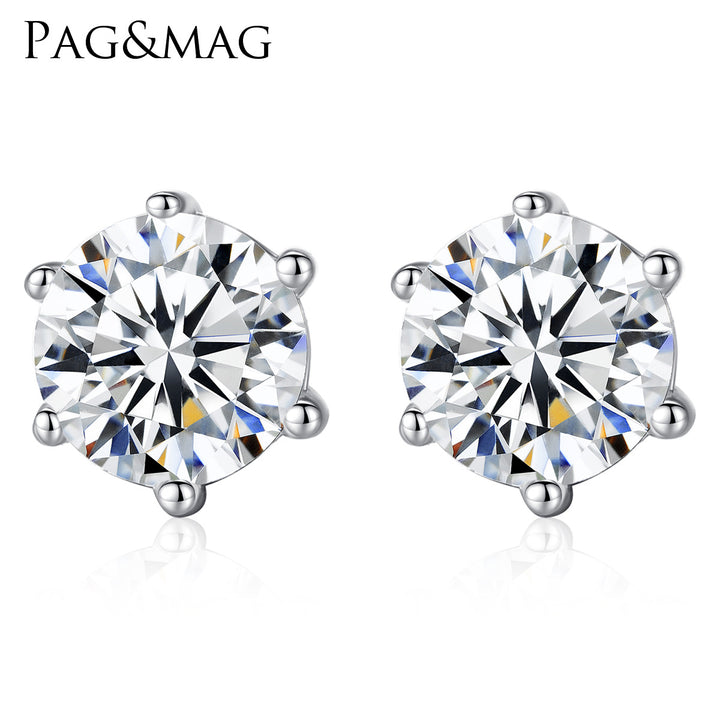 6 Prongs Round Solitaire Stud Earrings | Sterling Silver 