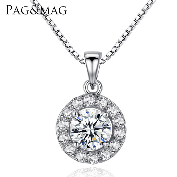 Round Sparkle Halo Pendant Necklace | 925 Sterling Silver