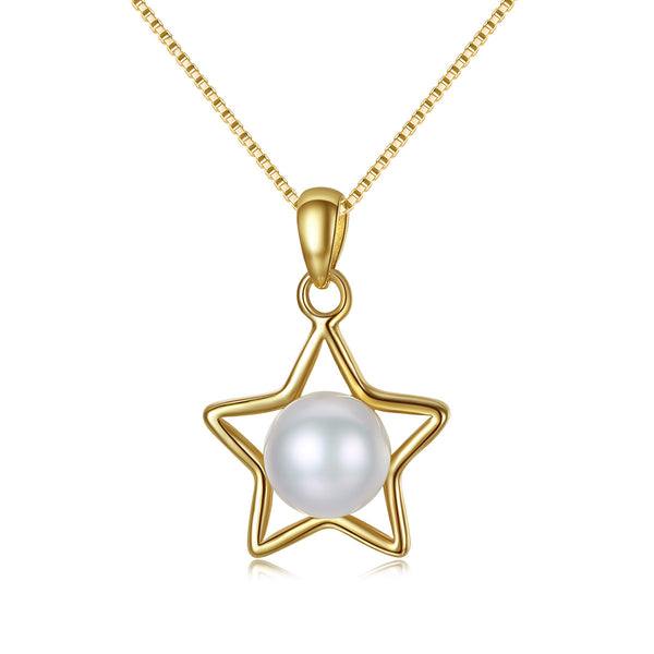 Natural Freshwater Pearl Necklace | Hollow Pentagram Pendant