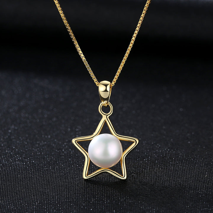 Natural Freshwater Pearl Necklace | Hollow Pentagram Pendant