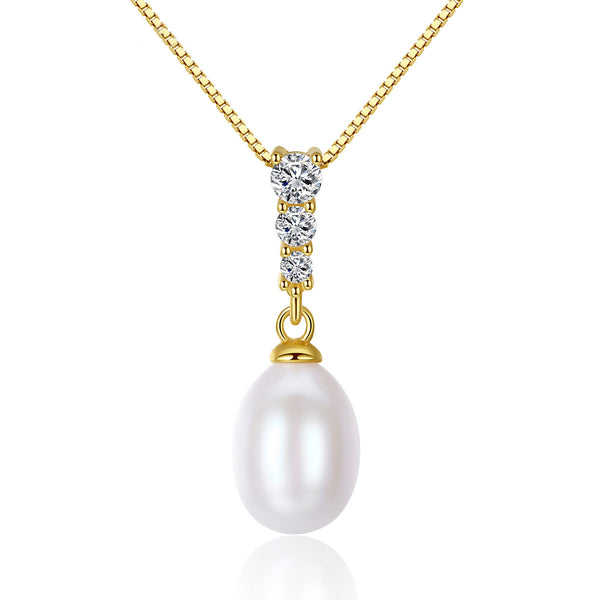 Freshwater Pearl Necklace with 3 CZ Diamonds | Silver