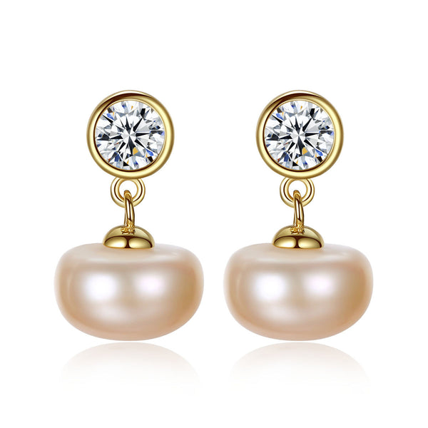 Solitaire Drop Pearl Earrings | Bezel Set in 925 Sterling Silver