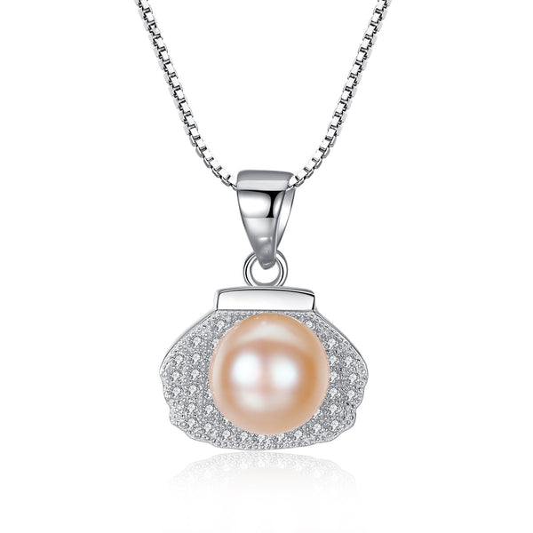 Premium  Freshwater Pearl Necklace with Halo Shell Pendant