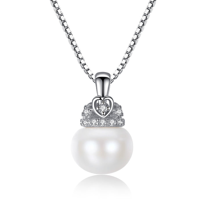 Freshwater Pearl Necklace with Dazzling CZ Diamond Accents