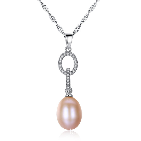 Pearl Double Circle Halo CZ Diamond Pendant Necklace