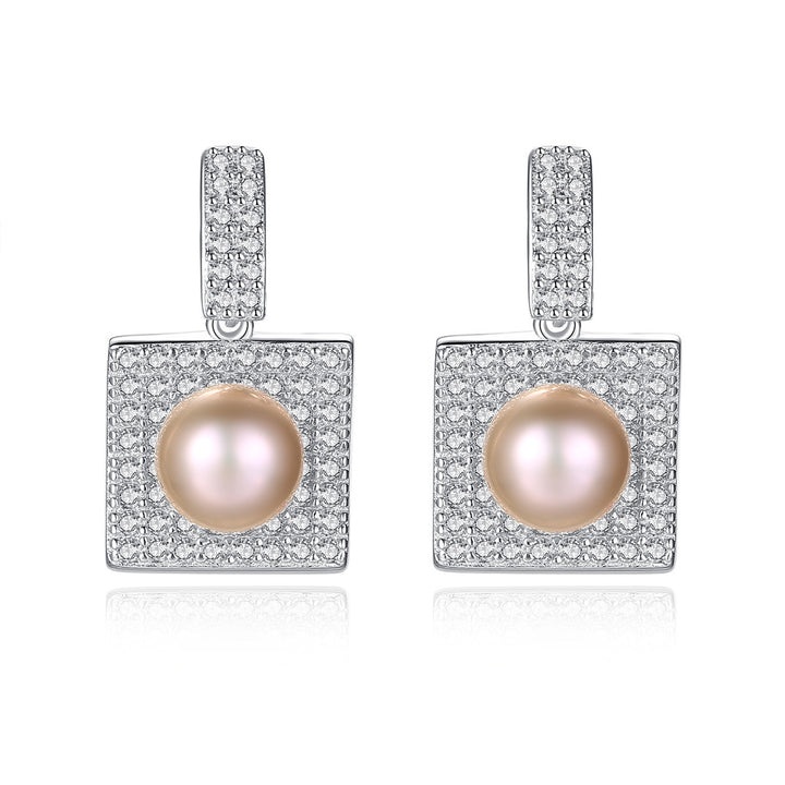 Square Halo & Freshwater Pearl Studs | 925 Sterling Silver