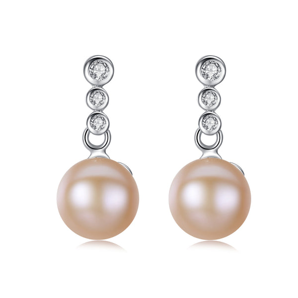 Triple Bezel Set Pearl Stud Earrings | 925 Sterling Silver