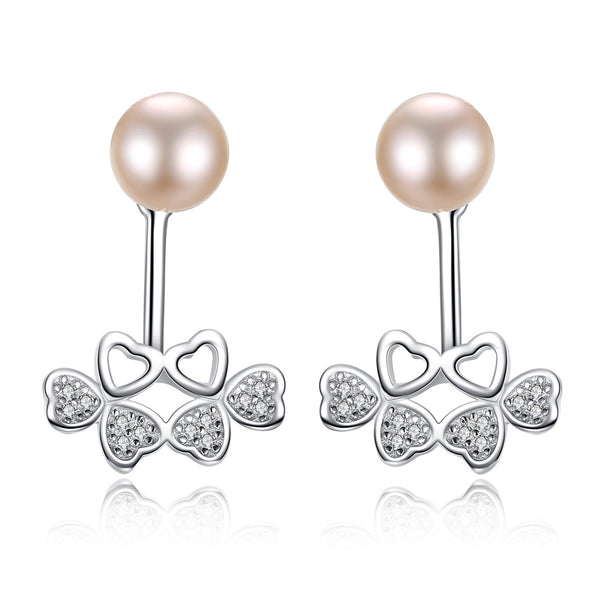 Hollow Heart & Bowknot Pearl Studs | 925 Sterling Silver