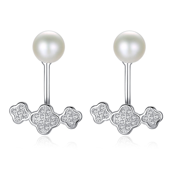 Flower Blossom Halo & Pearl Stud Earrings | Sterling Silver 