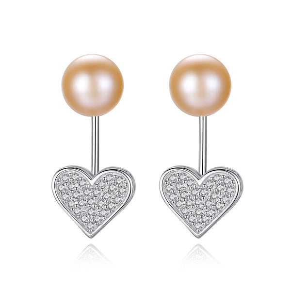 Heart Halo & Pearl Stud Earrings | 925 Sterling Silver 