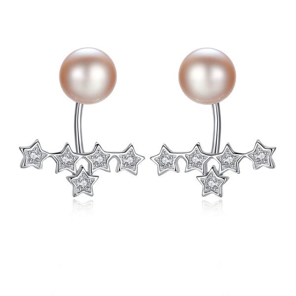 Five Stars & Pearl Stud Earrings | 925 Sterling Silver 