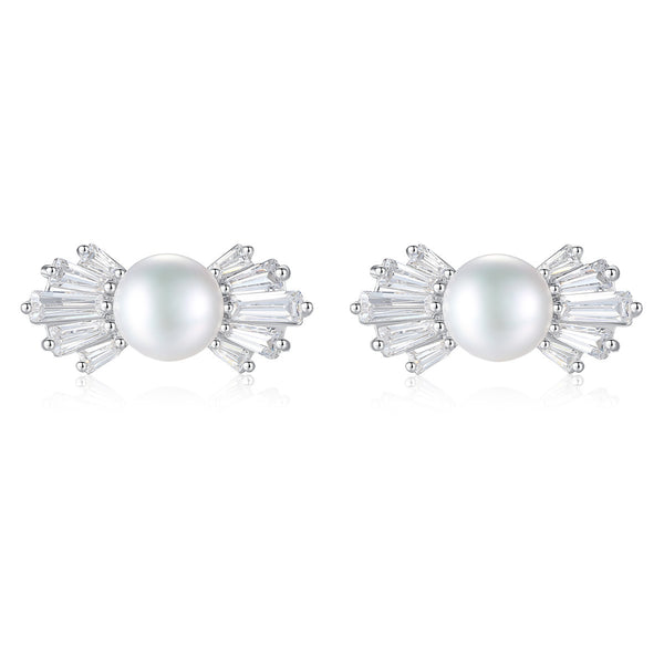 Bowknot & Freshwater Pearl Stud Earrings | Sterling Silver