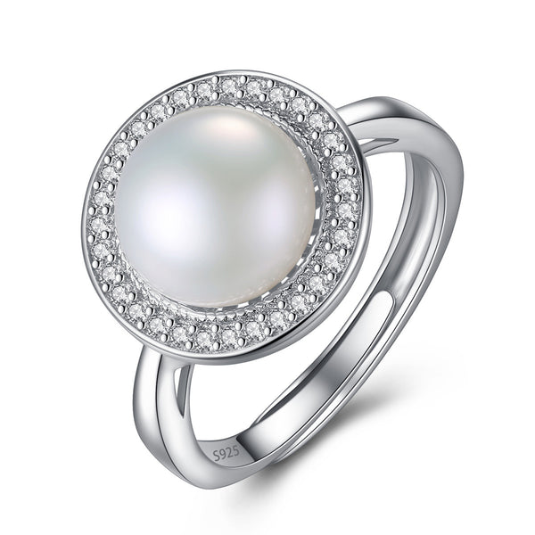 Freshwater Pearl Rings with CZ Diamond Halo | 925 Silver