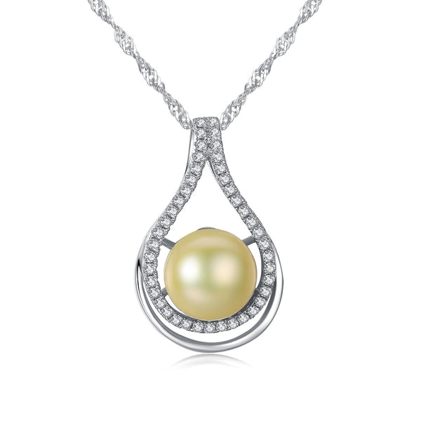 Freshwater Pearl & CZ Diamond Necklace Pendant | Silver 