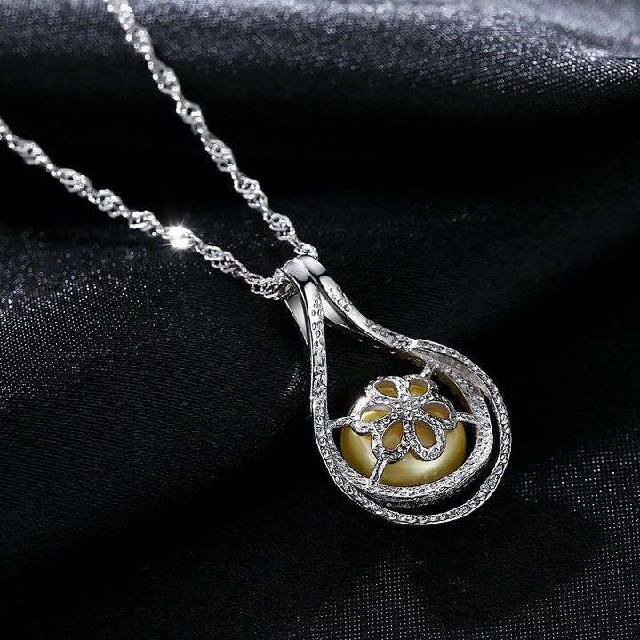 Freshwater Pearl & CZ Diamond Necklace Pendant | Silver 