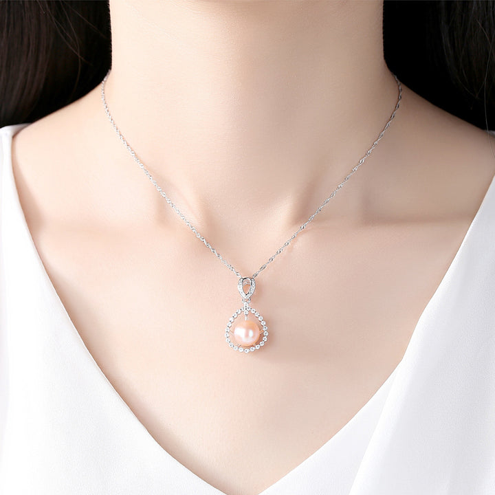 Freshwater Pearl Elegant Drop CZ Diamond Pendant Necklace