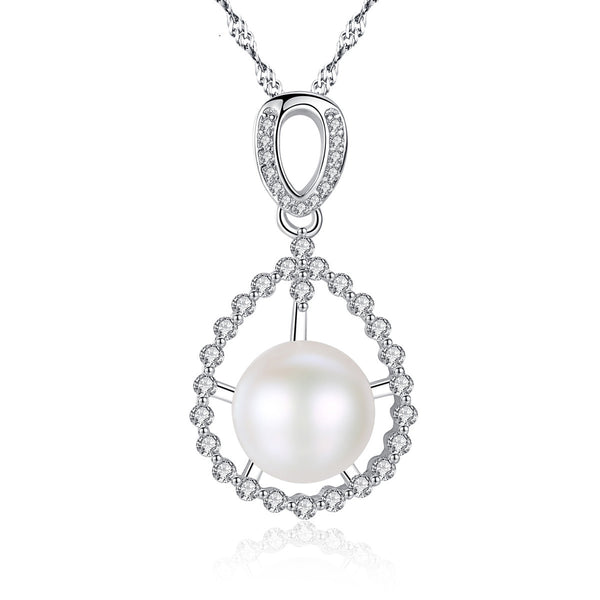 Freshwater Pearl Elegant Drop CZ Diamond Pendant Necklace