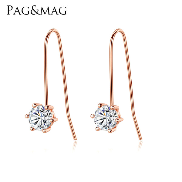 Rose Gold 6 Prongs Solitaire Hook Drop Earrings | Silver