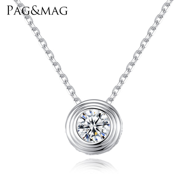 Round Multi Bezel Set Solitaire Pendant Necklace | Silver