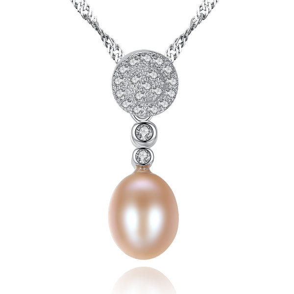 Natural Freshwater Pearl Disc Halo CZ Diamond Pendant