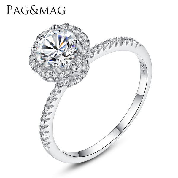 Single Row Round CZ Diamond Engagement Wedding Ring