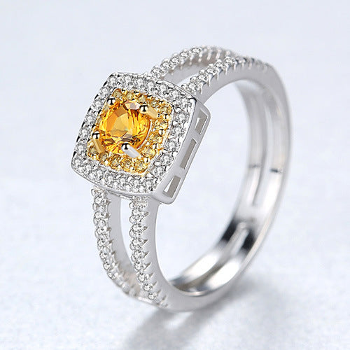 Topaz Gemstone Halo CZ Diamond Engagement Wedding Ring