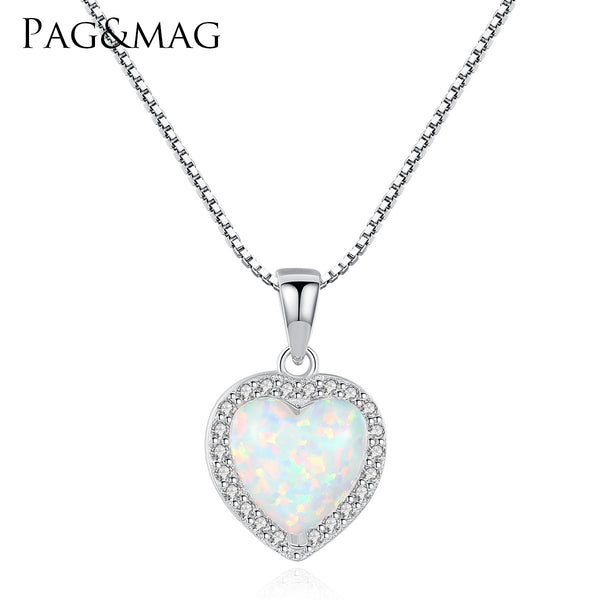  CZ Diamond Heart Opal Pendant Necklace - PAG & MAG Jewelry