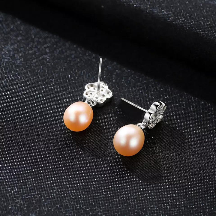 Halo CZ Diamond Flower & Pearl Drop Earrings | Sterling Silver