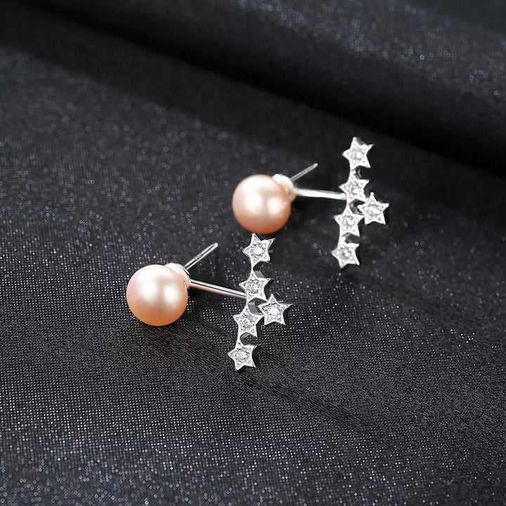 Five Stars & Pearl Stud Earrings | 925 Sterling Silver 