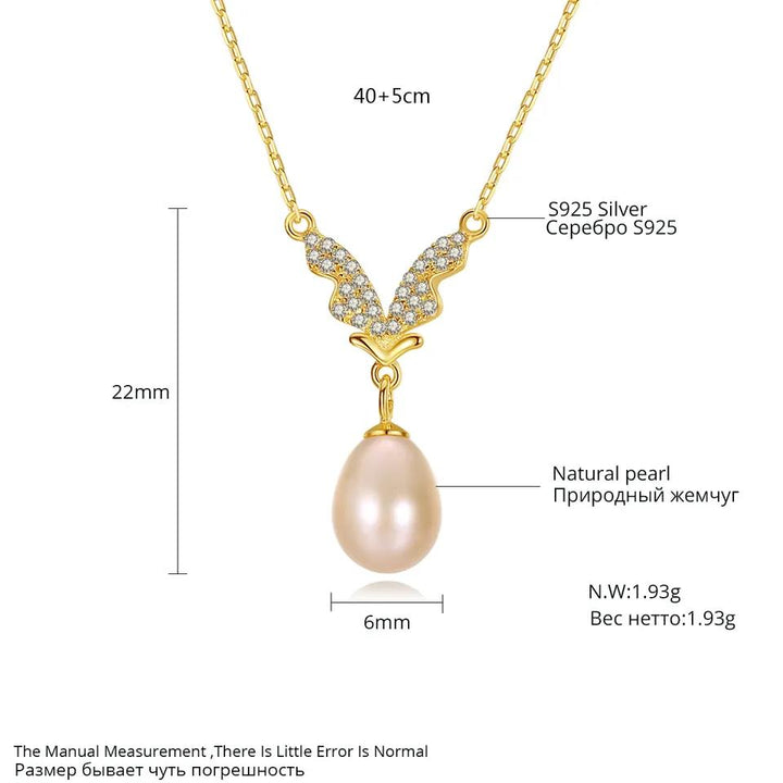  Freshwater Pearl Necklace with Dazzling CZ Wings Pendant 