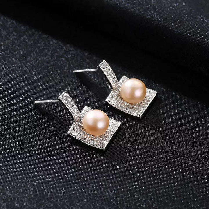 Square Halo & Freshwater Pearl Studs | 925 Sterling Silver