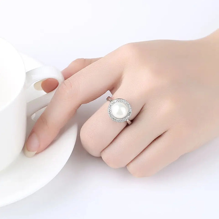 Freshwater Pearl Rings with CZ Diamond Halo | 925 Silver