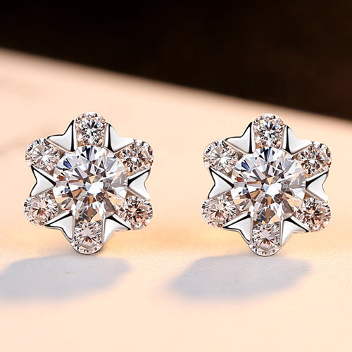 Snowflake CZ Diamond Stud Earrings | 925 Sterling Silver