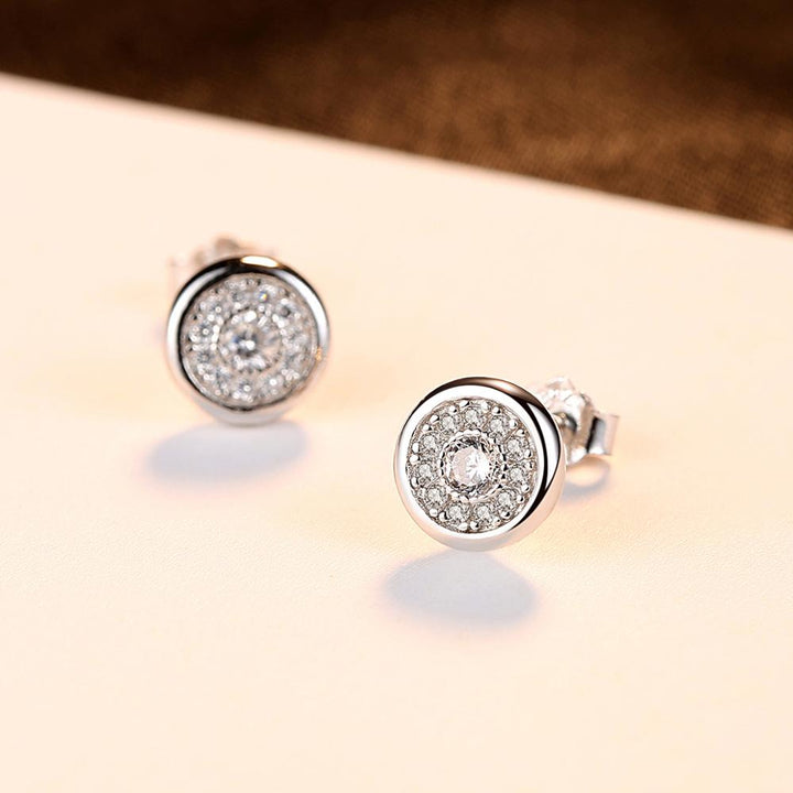 Round Halo Bezel Set Stud Earrings  | Sterling Silver & Gold