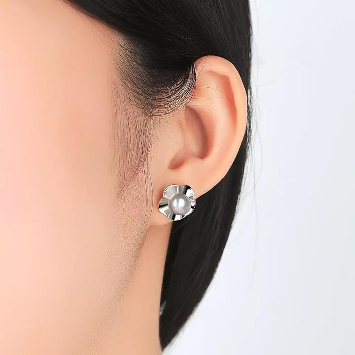 Simple Flower & Pearl Stud Earrings | 925 Sterling Silver