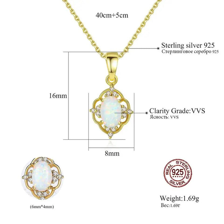  Vintage Style Opal Pendant Necklace | 925 Sterling Silver