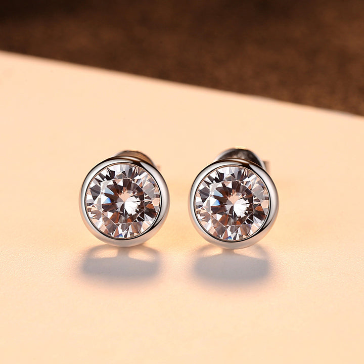 Round Bezel Set Solitaire Stud Earrings  | 18K Gold Plated