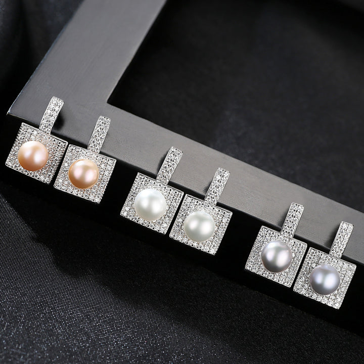 Square Halo & Freshwater Pearl Studs | 925 Sterling Silver