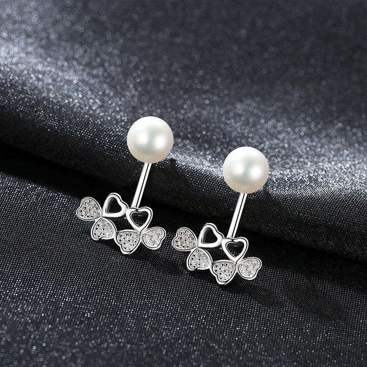 Hollow Heart & Bowknot Pearl Studs | 925 Sterling Silver